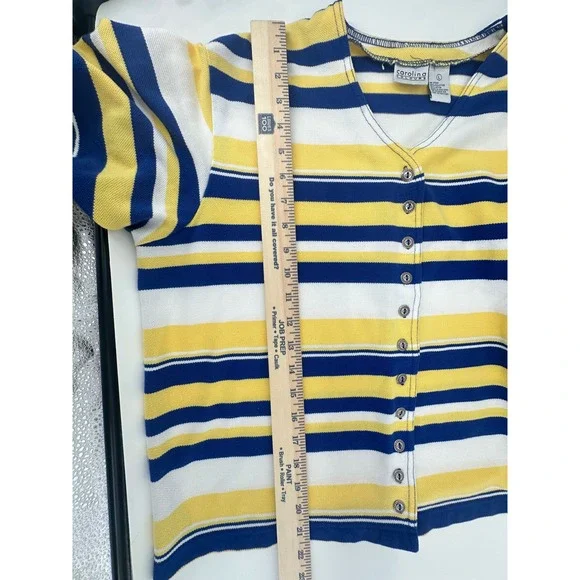 Women's Blue Yellow Striped Button Front Top Size L Game Day Rams Brewers Colors - Picture 4 of 9